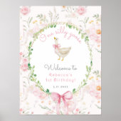 One Silly Goose Blush pink Bow Birthday Welcome ポスター (正面)