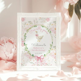 One Silly Goose Blush pink Bow Birthday Welcome ポスター