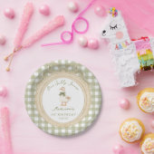 One Silly Goose Bow Gingham 1st Birthday ペーパープレート (パーティー)