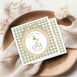 One Silly Goose Bow Gingham 1st Birthday Napkin スタンダードカクテルナプキン