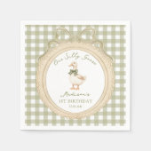 One Silly Goose Bow Gingham 1st Birthday Napkin スタンダードカクテルナプキン (正面)