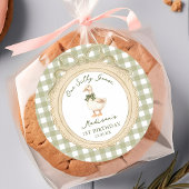 One Silly Goose Bow Gingham 1st Birthday  Sticker ラウンドシール