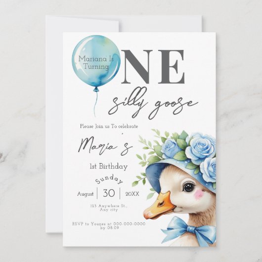 One Silly Goose Boy 1st Birthday  Invitation 招待状 (正面)