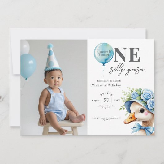 One Silly Goose Boy 1st Birthday Invitation 招待状 (正面)