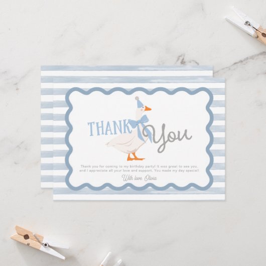 One Silly Goose Boy 1st Birthday Thank You カード (正面/裏面インサイチュ)