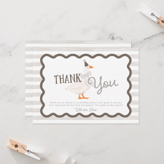 One Silly Goose Boy 1st Birthday Thank You カード (正面/裏面インサイチュ)