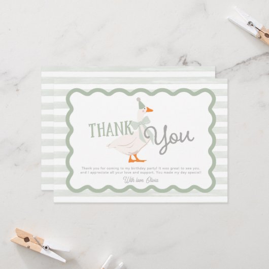 One Silly Goose Boy 1st Birthday Thank You カード (正面/裏面インサイチュ)