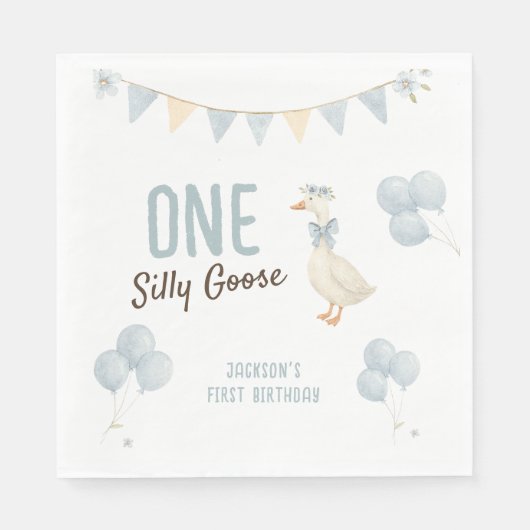 One Silly Goose Boy First Birthday スタンダードランチョンナプキン (正面)