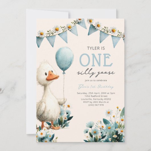 One Silly Goose Boy First Birthday 招待状 (正面)