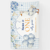 One Silly Goose Boy First Birthday Blue Gingham 横断幕 (縦)