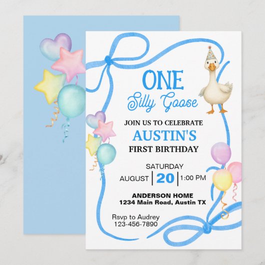 One Silly Goose Boys First Birthday 招待状 (正面/裏面)