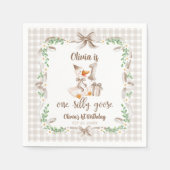 One Silly Goose Brown Bow 1st Birthday スタンダードカクテルナプキン (正面)