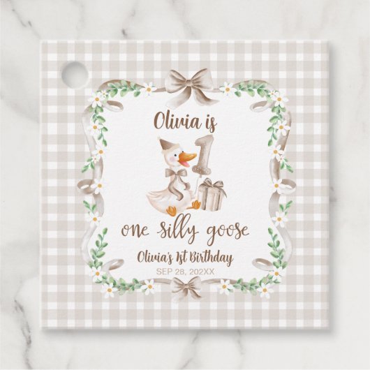 One Silly Goose Brown Bow 1st Birthday フェイバータグ (正面)