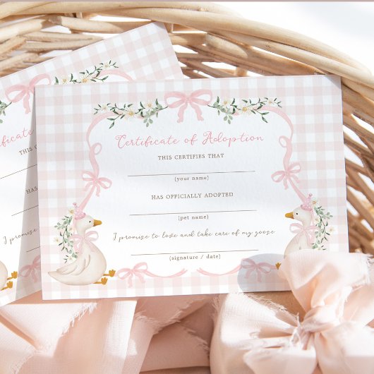 One Silly Goose: Certificate of Adoption Card 招待状