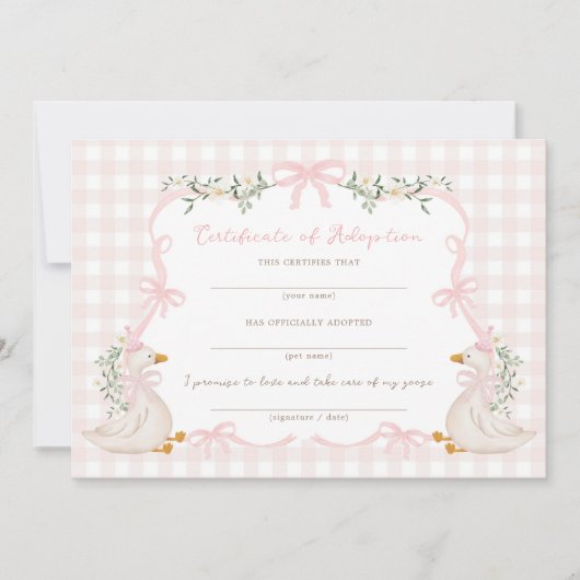 One Silly Goose: Certificate of Adoption Card 招待状 (正面)