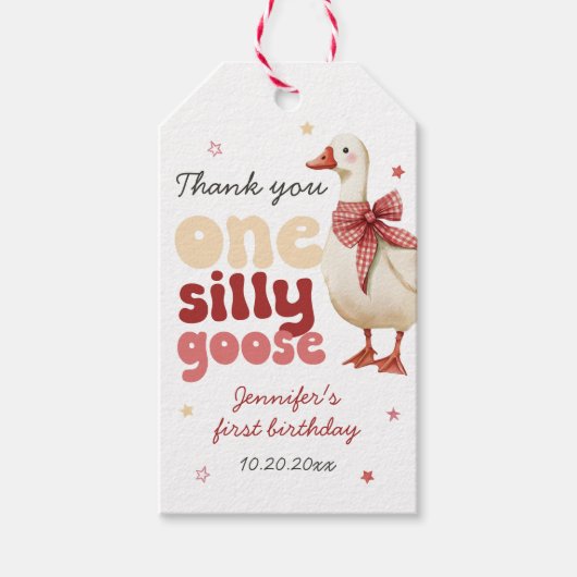 One Silly Goose Christmas Bow 1st Birthday ギフトタグ (正面)