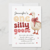 One Silly Goose Christmas Bow 1st Birthday 招待状 (正面)