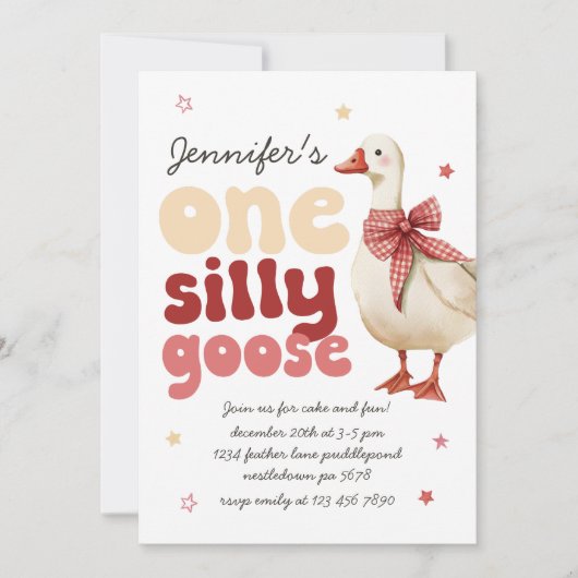 One Silly Goose Christmas Bow 1st Birthday 招待状 (正面)