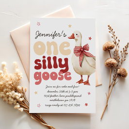One Silly Goose Christmas Bow 1st Birthday 招待状