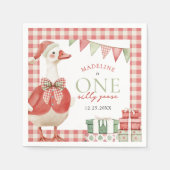 One Silly Goose Christmas Gingham 1st Birthday スタンダードカクテルナプキン (正面)