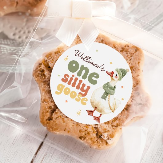 One Silly Goose Christmas Green 1st Birthday ラウンドシール