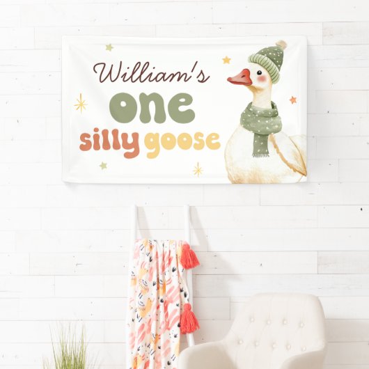 One Silly Goose Christmas Green 1st Birthday 横断幕 (インサイチュ)