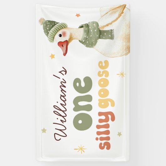 One Silly Goose Christmas Green 1st Birthday 横断幕 (縦)