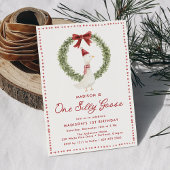 One Silly Goose Christmas Red Bow 1st Birthday 招待状