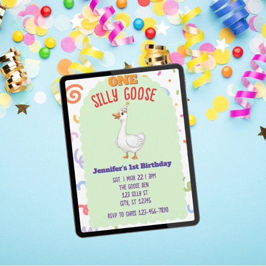 ONE Silly Goose, Colorful 1st Birthday 招待状