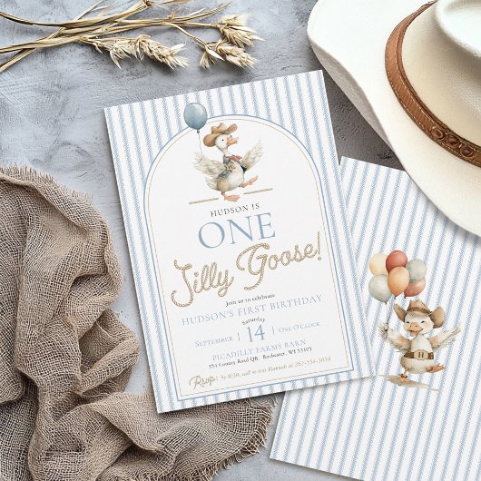 One Silly Goose Cowboy Western Cute 1st Birthday 招待状