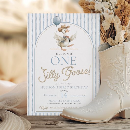 One Silly Goose Cowboy Western Cute 1st Birthday 招待状