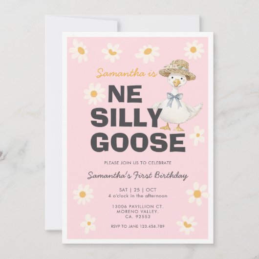 One Silly Goose Daisy Birthday Party Invitation 招待状 (正面)