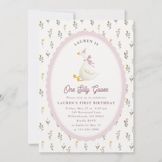One Silly Goose First Birthday 招待状 (正面)