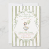 One Silly Goose First Birthday Green Invitation 招待状 (正面)