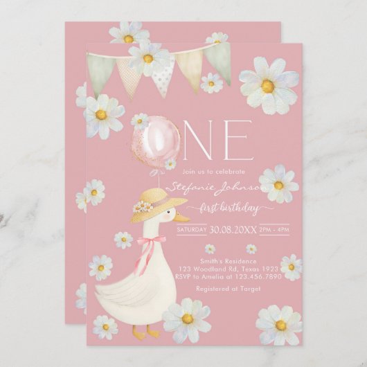 ONE Silly Goose First Birthday Invitation 招待状 (正面/裏面)