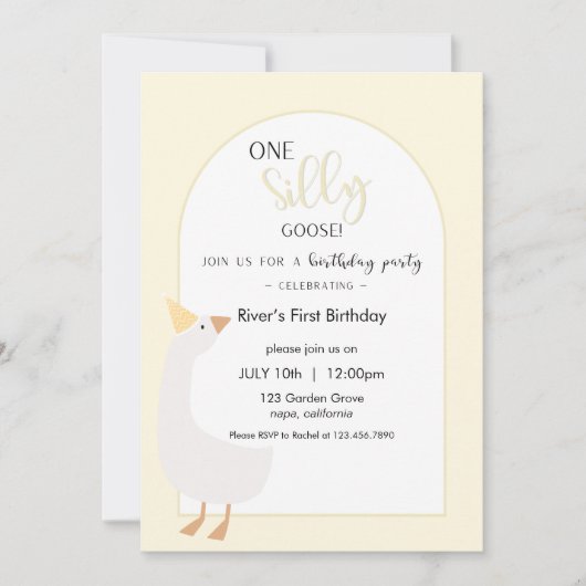 One Silly Goose First Birthday Invitation 招待状 (正面)