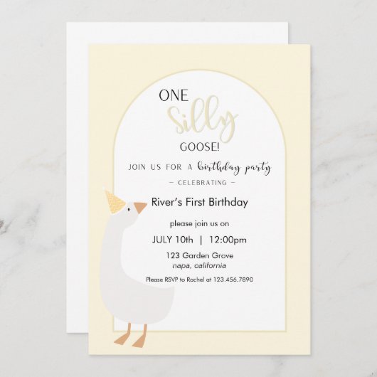 One Silly Goose First Birthday Invitation 招待状 (正面/裏面)