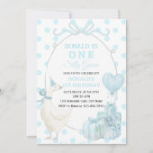 One Silly Goose First Birthday Invitation Boy Blue 招待状 (正面)