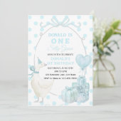 One Silly Goose First Birthday Invitation Boy Blue 招待状 (スタンド正面)