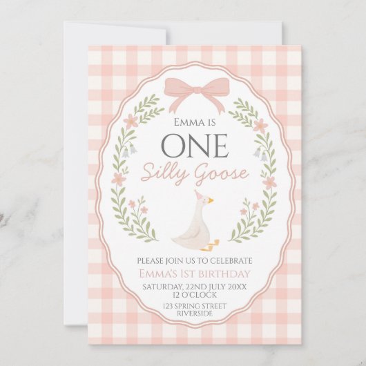 One Silly Goose First Birthday Invitation, Editabl 招待状 (正面)