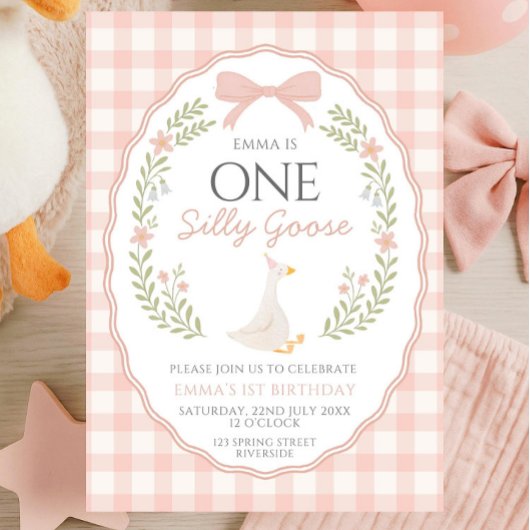 One Silly Goose First Birthday Invitation, Editabl 招待状