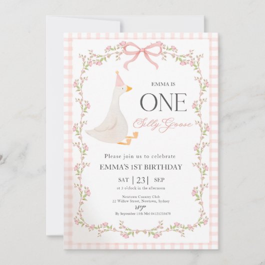 One Silly Goose First Birthday Invitation, Elegant 招待状 (正面)