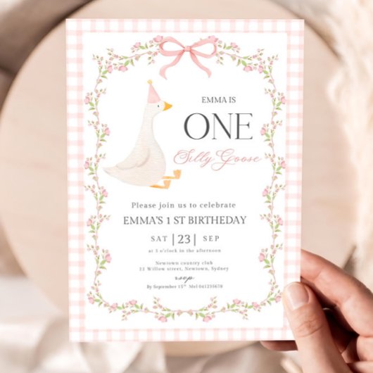 One Silly Goose First Birthday Invitation, Elegant 招待状