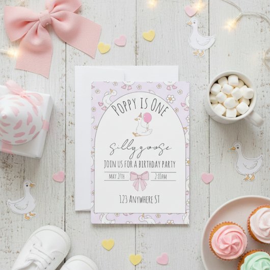 one silly goose first birthday invite 招待状