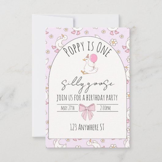 one silly goose first birthday invite 招待状 (正面)