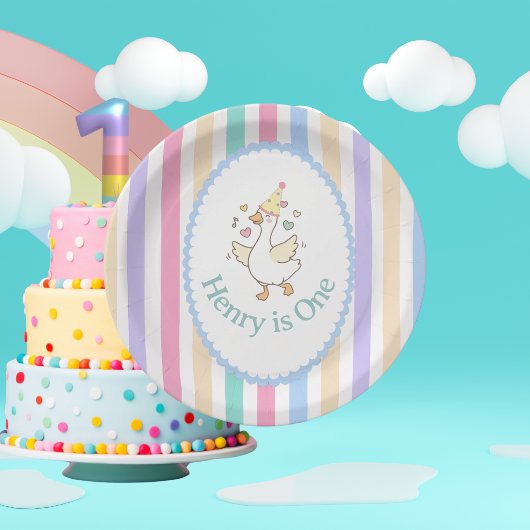One Silly Goose First Birthday Paper Plate. ペーパープレート