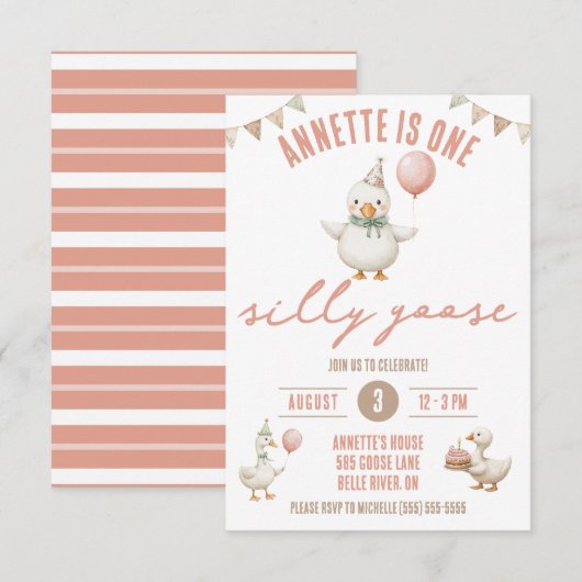 One Silly Goose, First Birthday Party 招待状 (正面/裏面)