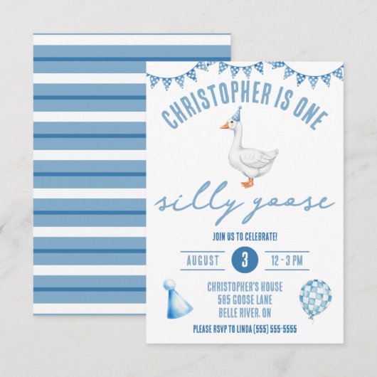 One Silly Goose, First Birthday Party 招待状 (正面/裏面)