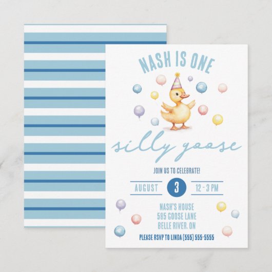 One Silly Goose, First Birthday Party 招待状 (正面/裏面)