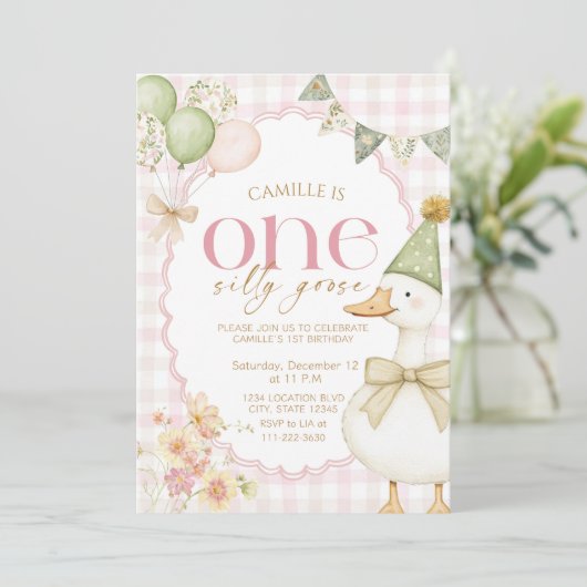 One Silly Goose First Girl Birthday Invitation 招待状 (スタンド正面)